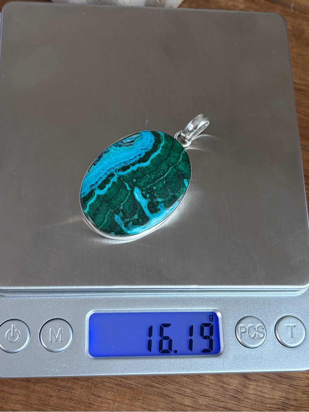 Pure Sterling Silver 925 Top Quality Malachite Chrysocolla Pendant Necklace - Picture 9 of 9